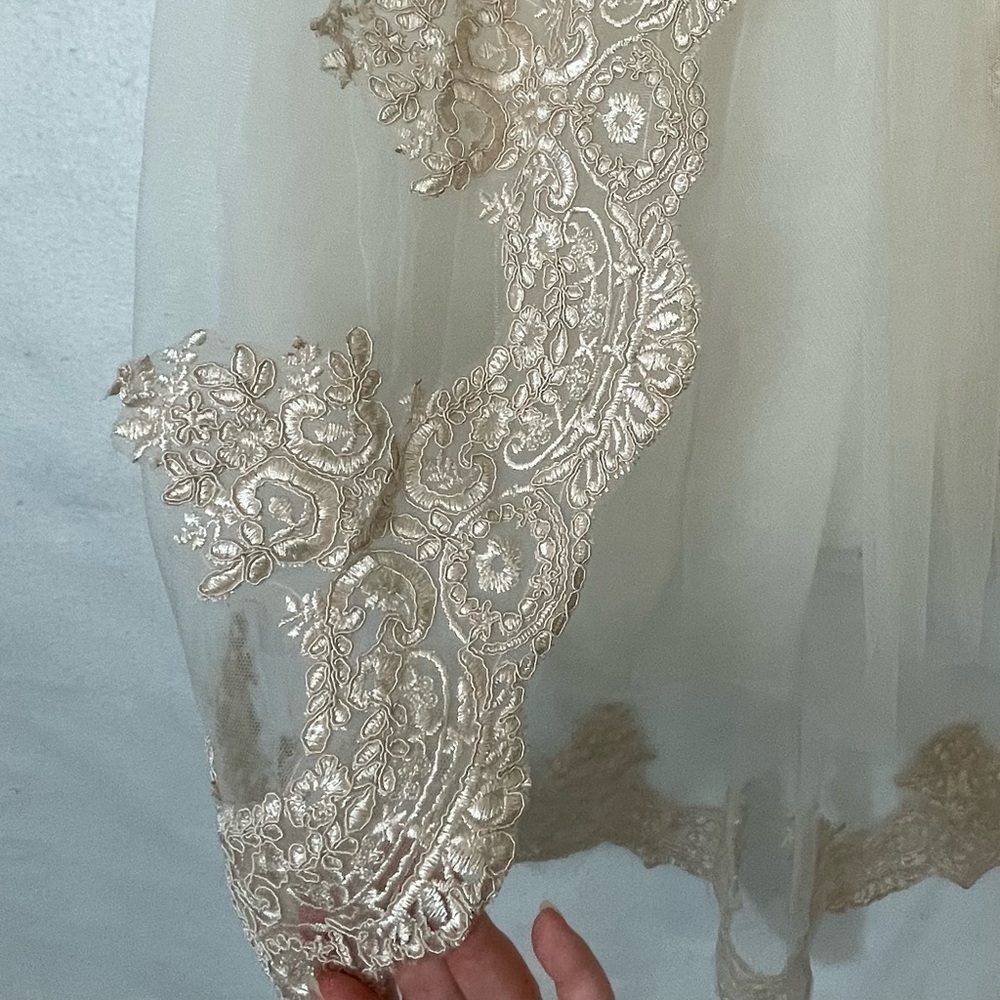 Girls satin, lace & tulle bridesmaid flower girl formal dress w/ train size 2-3 - Picture 7 of 12